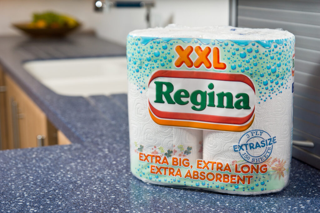 kitchen roll on blue counter