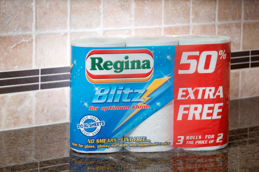 Kitchen roll on a quartz counter top