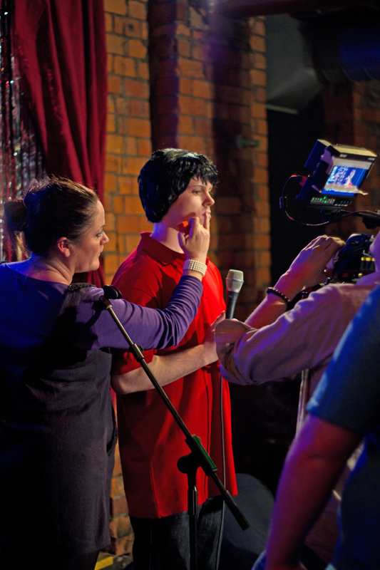 Actor on the set of final punchline with makeup