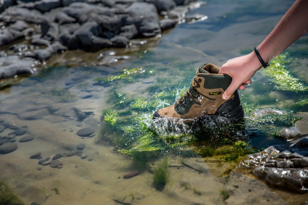 splashing a boot in water