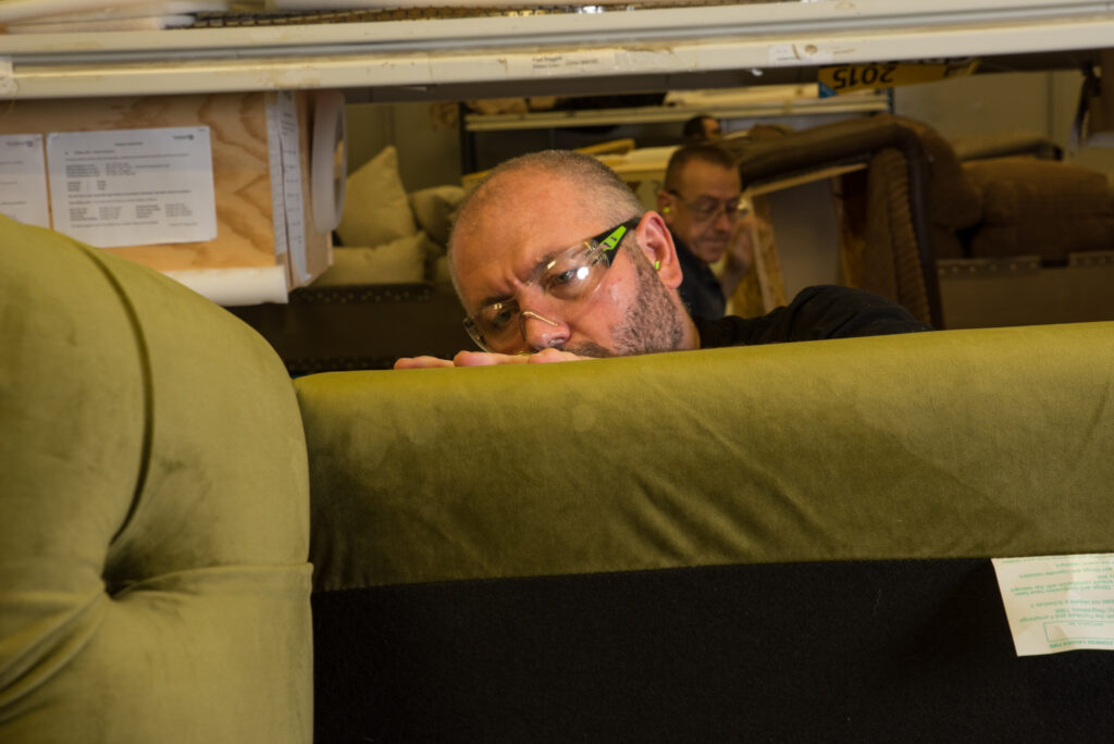 inspecting sofas quality control