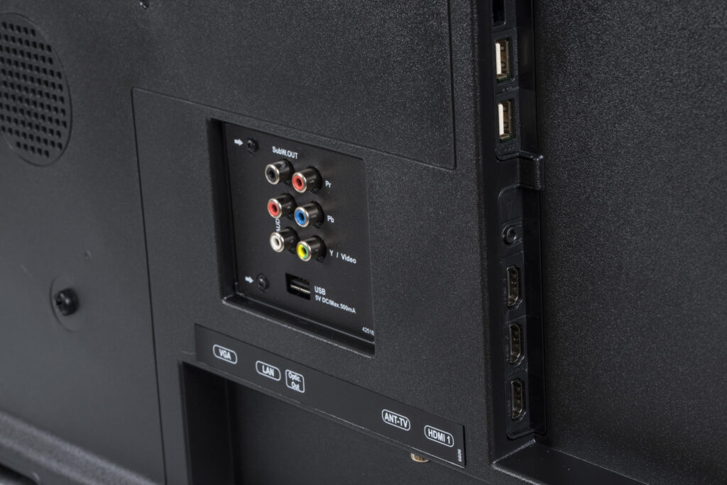 angled rear view of jvc tv