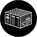 black and white icon with a box on it